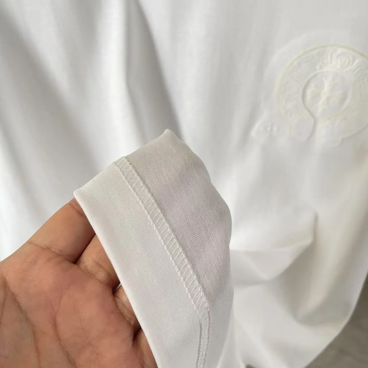 🅿️200 ch Cro* 2025 spring and summer new style Sanskrit horseshoe cross laser patch embroidery short-sleeved t-shirt custom fabric 300g same style for men and women Size: S M L XL XXL Five codes Color: black white